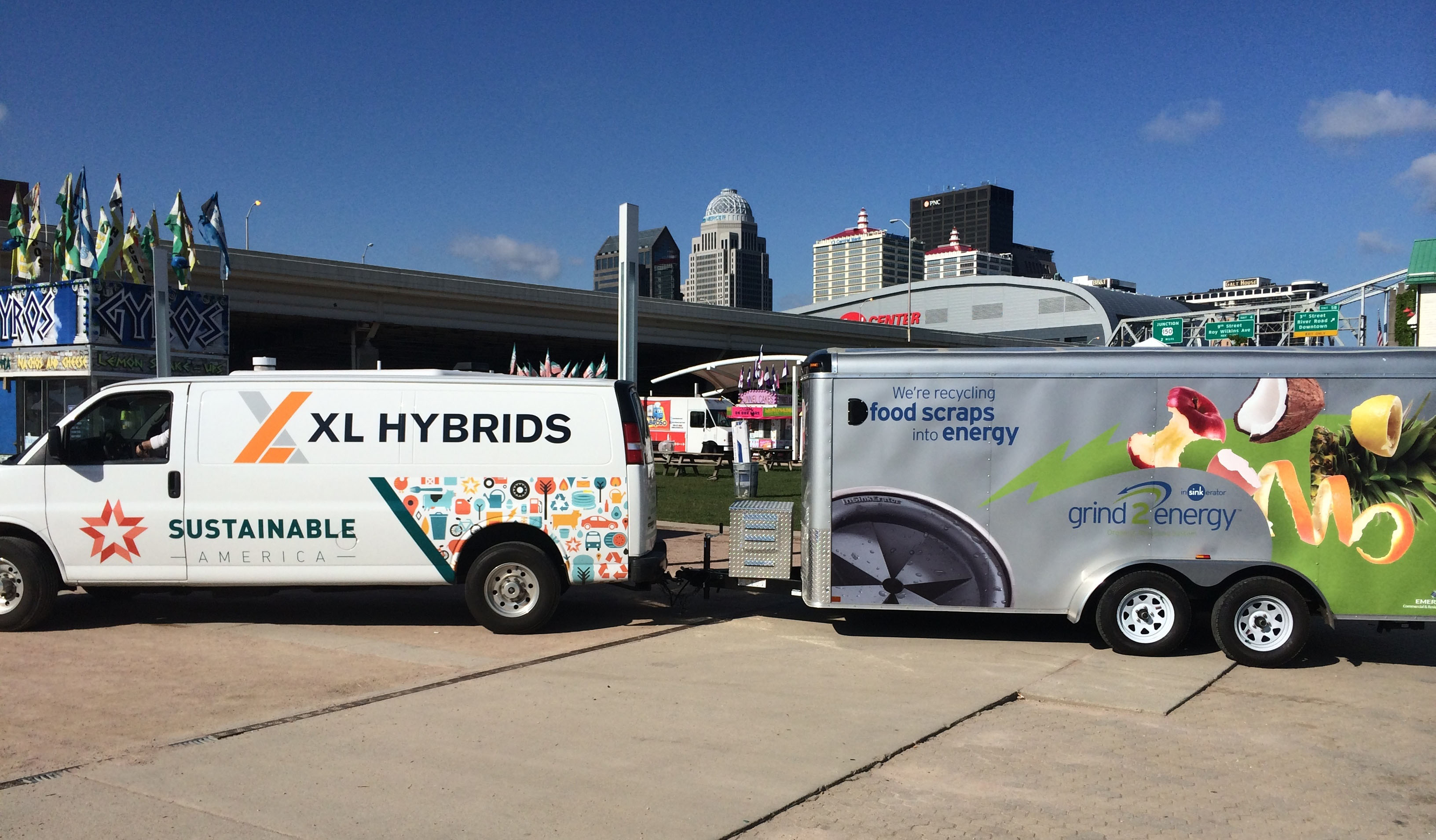 Sustainable America's XL Hybrids Van with Grind2Energy Trailer