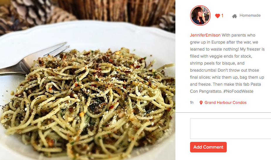 Pasta made with bread crumbs