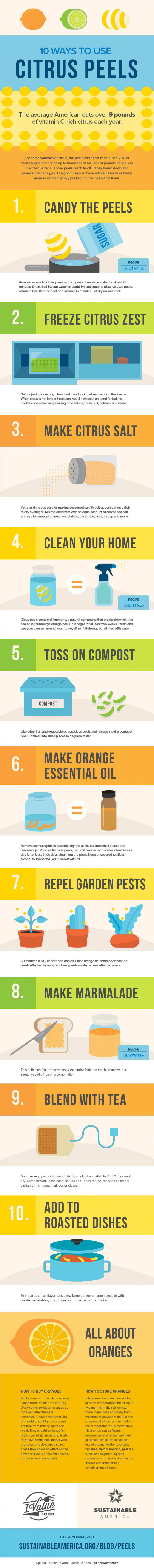 10 Ways to Use Citrus Peels infographic