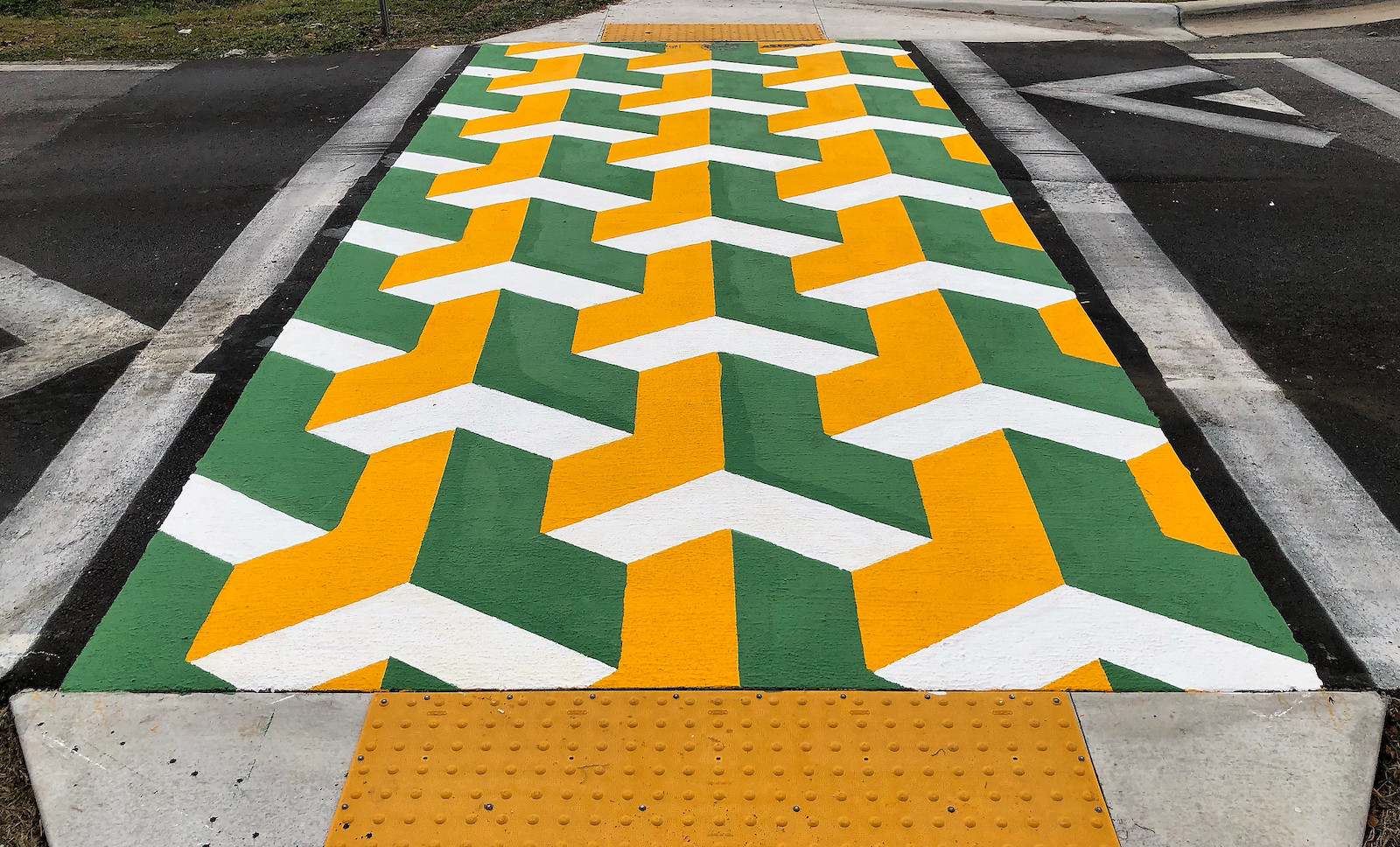  A raised crosswalk near a school is painted to attract drivers’ attention and encourage them to slow down in Tallahassee, Florida.